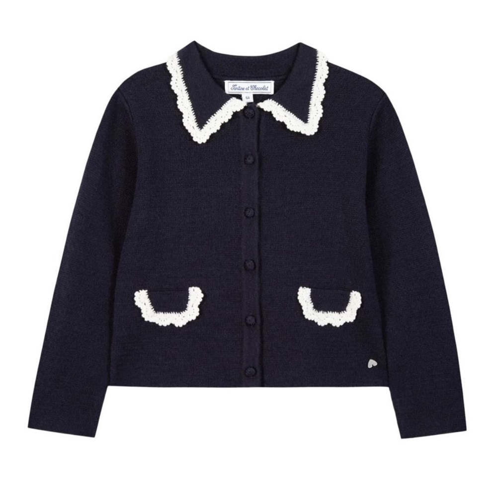 Tartine et Chocolat Navy Cardigan with White Trim